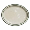 Tuxton China Emerald 9.5 in. x 7.5 in. Narrow Rim Oval Platter - American White with Green Speckle - 2 Dozen TSC-012